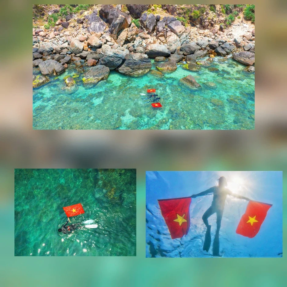 Bơi, lặn biển mang theo cờ Tổ quốc trên biển Quy Nhơn Bơi, lặn biển mang theo cờ Tổ quốc trên biển Quy Nhơn