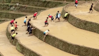 Du khách chạy bộ leo 100 ruộng bậc thang ở Mù Cang Chải