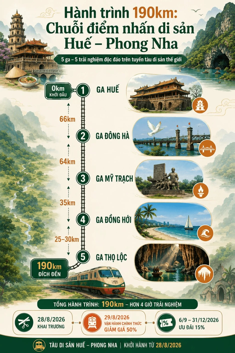 Đúng 7 ngày nữa, chính thức khai trương chuyến tàu nối liền 2 di sản thế giới tại Việt Nam, giảm giá đặc biệt 15% - 50% cho hành trình 190km độc đáo đến hết 2026 Đúng 7 ngày nữa, chính thức khai trương chuyến tàu nối liền 2 di sản thế giới tại Việt Nam, giảm giá đặc biệt 15% - 50% cho hành trình 190km độc đáo đến hết 2026