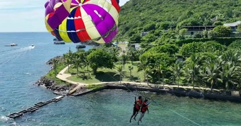 Gặp sự cố dù bay ở Hạ Long, 2 du khách mắc kẹt treo lơ lửng trên cây dừa