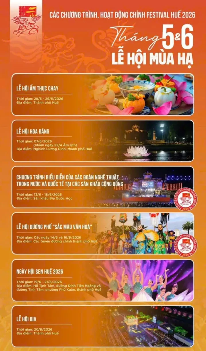 Huế tung chuỗi lễ hội mùa hè đặc sắc, hút khách dịp Festival 2026 Huế tung chuỗi lễ hội mùa hè đặc sắc, hút khách dịp Festival 2026