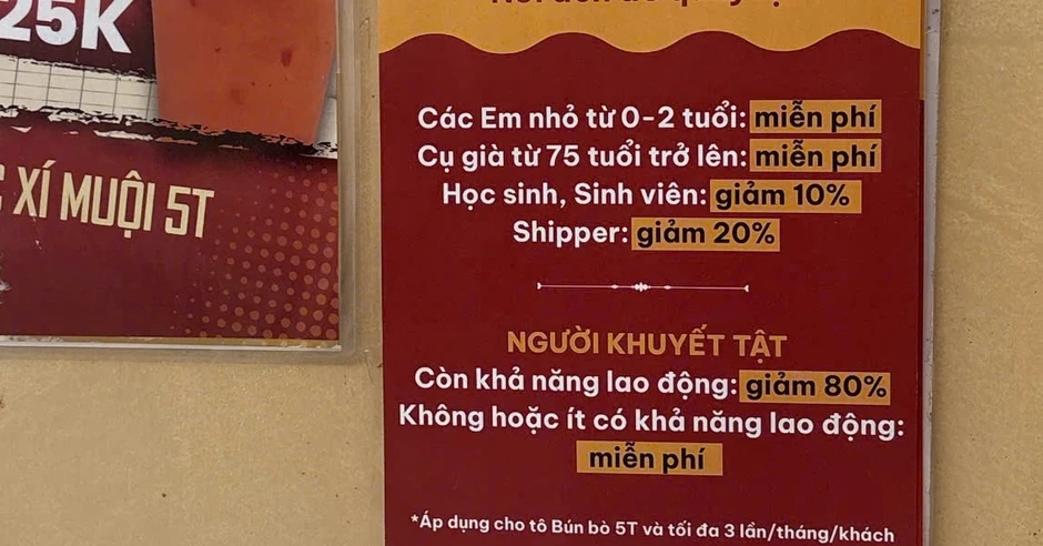 Quán bún bò ở TPHCM có tấm biển báo với nội dung gây sốt Quán bún bò ở TPHCM có tấm biển báo với nội dung gây sốt