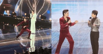 "Thiếu gia showbiz" khó coi vậy: Hết múa may quay cuồng, còn "tung cước" vào mặt MC giữa lễ trao giải
