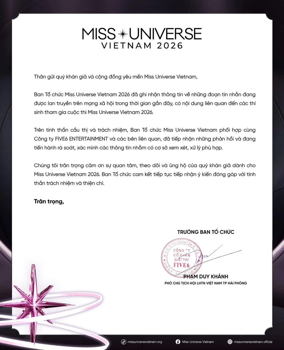 BTC Miss Universe Vietnam lên tiếng nóng về nhóm chat nói xấu BTC Miss Universe Vietnam lên tiếng nóng về nhóm chat nói xấu