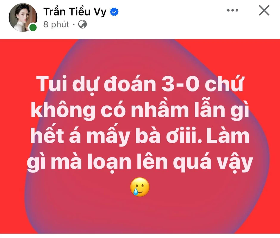 Dàn sao sau chiến thắng của đội tuyển Việt Nam: Tiểu Vy đính chính gấp, Mỹ Tâm vỡ oà, 1 nàng hậu xuống phố! Dàn sao sau chiến thắng của đội tuyển Việt Nam: Tiểu Vy đính chính gấp, Mỹ Tâm vỡ oà, 1 nàng hậu xuống phố!