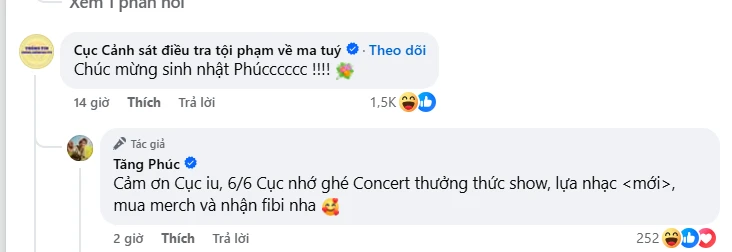 Fanpage Cục Cảnh sát điều tra tội phạm về ma túy bất ngờ gọi tên Tăng Phúc Fanpage Cục Cảnh sát điều tra tội phạm về ma túy bất ngờ gọi tên Tăng Phúc