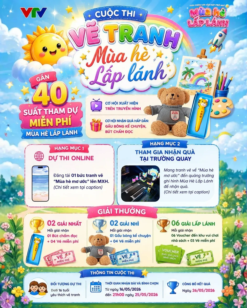 Khởi động cuộc thi vẽ tranh "Mùa hè lấp lánh": Cơ hội nhận vé tham dự đại nhạc hội thiếu nhi trên VTV3 Khởi động cuộc thi vẽ tranh "Mùa hè lấp lánh": Cơ hội nhận vé tham dự đại nhạc hội thiếu nhi trên VTV3