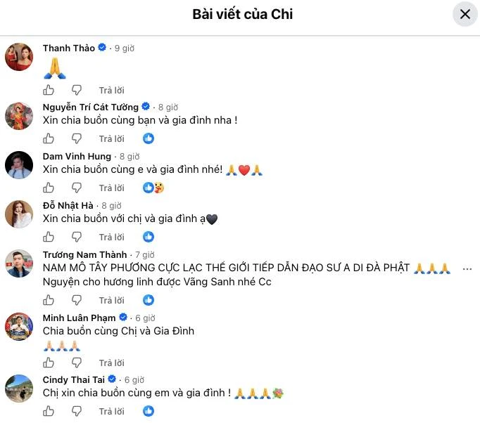 Loạt sao Việt chia buồn với ca sĩ Lâm Khánh Chi Loạt sao Việt chia buồn với ca sĩ Lâm Khánh Chi