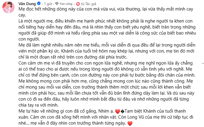 Nghệ sĩ Vân Dung: “Mẹ không mong con phải hơn mẹ” Nghệ sĩ Vân Dung: “Mẹ không mong con phải hơn mẹ”