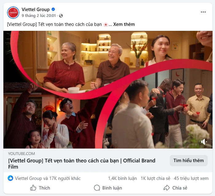 Phim thương hiệu Viettel lan tỏa mạnh mẽ với hơn 45 triệu lượt xem trong 10 ngày Phim thương hiệu Viettel lan tỏa mạnh mẽ với hơn 45 triệu lượt xem trong 10 ngày