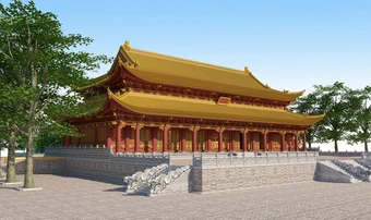 Phối cảnh phục dựng Điện Kính Thiên với tòa chính điện 9 gian