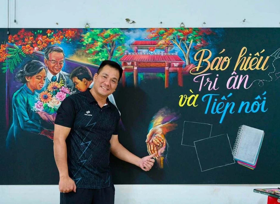 Tranh ghép vẽ bằng phấn đạt kỷ lục Việt Nam Tranh ghép vẽ bằng phấn đạt kỷ lục Việt Nam