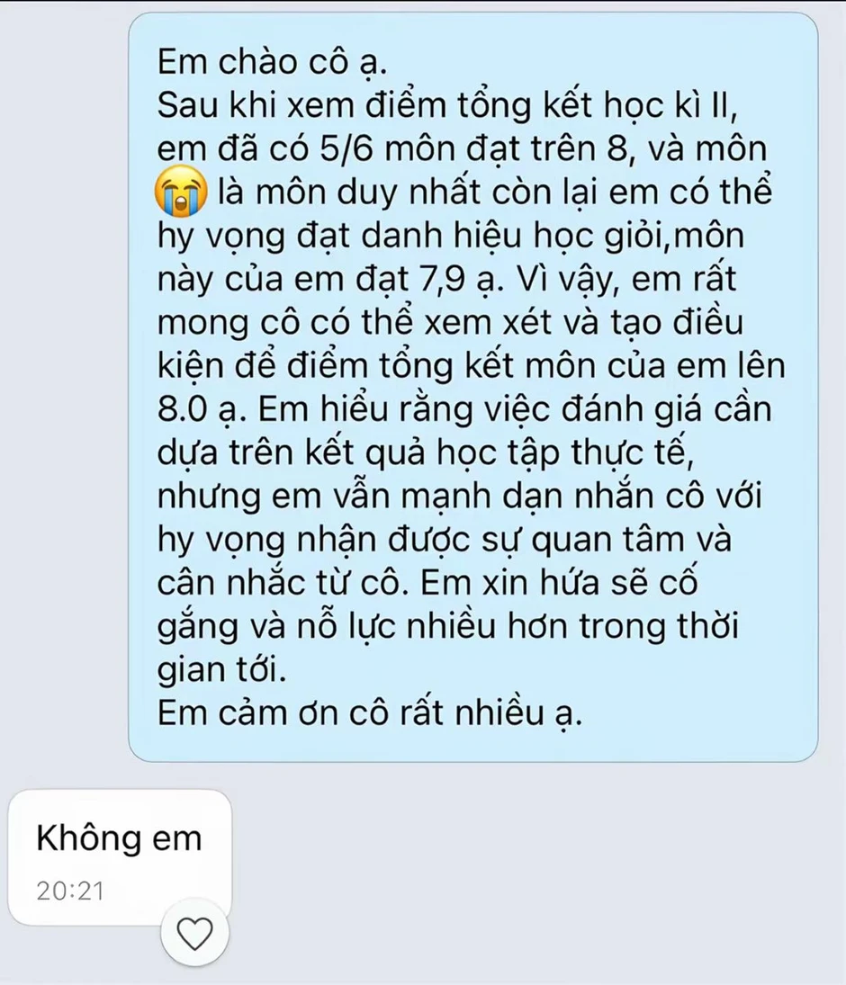 2 chữ "KHÔNG EM" của 1 cô giáo đang gây chú ý nhất lúc này: Quá lạnh lùng hay thực sự công bằng? 2 chữ "KHÔNG EM" của 1 cô giáo đang gây chú ý nhất lúc này: Quá lạnh lùng hay thực sự công bằng?