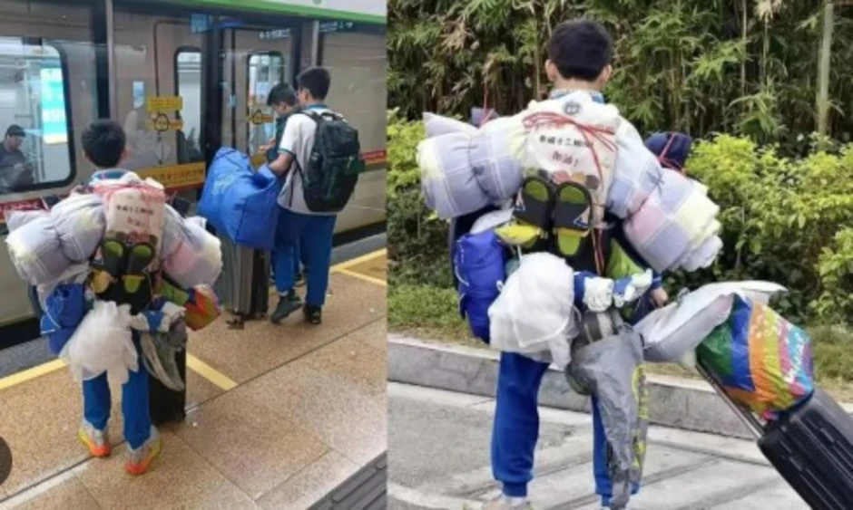 Cậu bé lớp 8 gây sốt vì vác cả 'núi hành lý' tự về quê ăn Tết Cậu bé lớp 8 gây sốt vì vác cả 'núi hành lý' tự về quê ăn Tết
