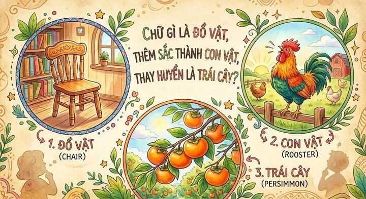 Chữ gì là đồ vật, thêm sắc thành con vật, thay huyền là trái cây?