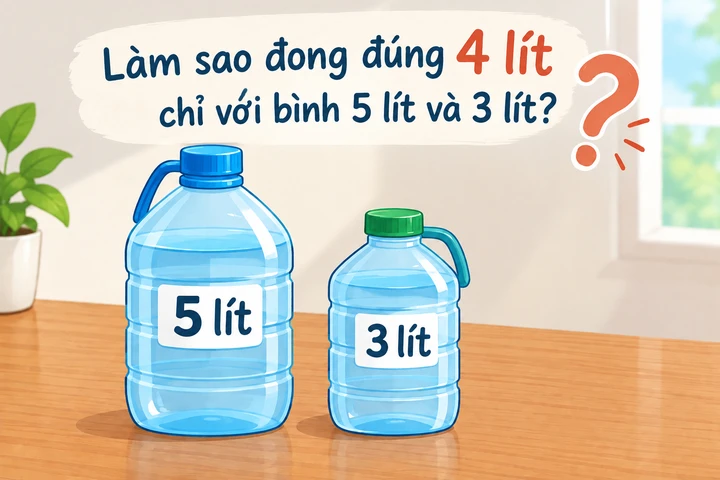 Giải đáp câu đố: Làm sao đong đúng 4 lít chỉ với bình 5 lít và 3 lít? Giải đáp câu đố: Làm sao đong đúng 4 lít chỉ với bình 5 lít và 3 lít?