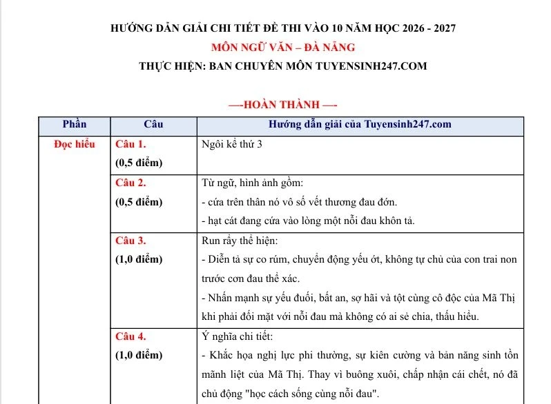 Gợi ý đáp án môn Ngữ văn kỳ thi vào lớp 10 THPT công lập tại Đà Nẵng Gợi ý đáp án môn Ngữ văn kỳ thi vào lớp 10 THPT công lập tại Đà Nẵng