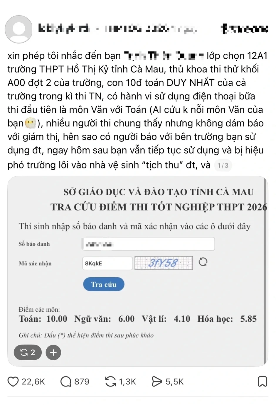 Học sinh giỏi Toán bị hủy điểm 10 thi tốt nghiệp THPT