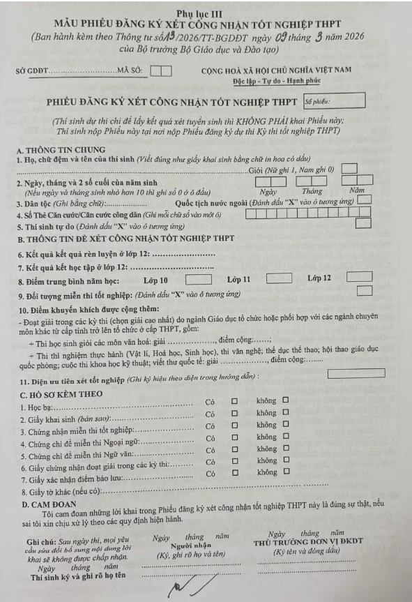 Hướng dẫn chi tiết cách ghi phiếu đăng ký dự thi tốt nghiệp THPT 2026