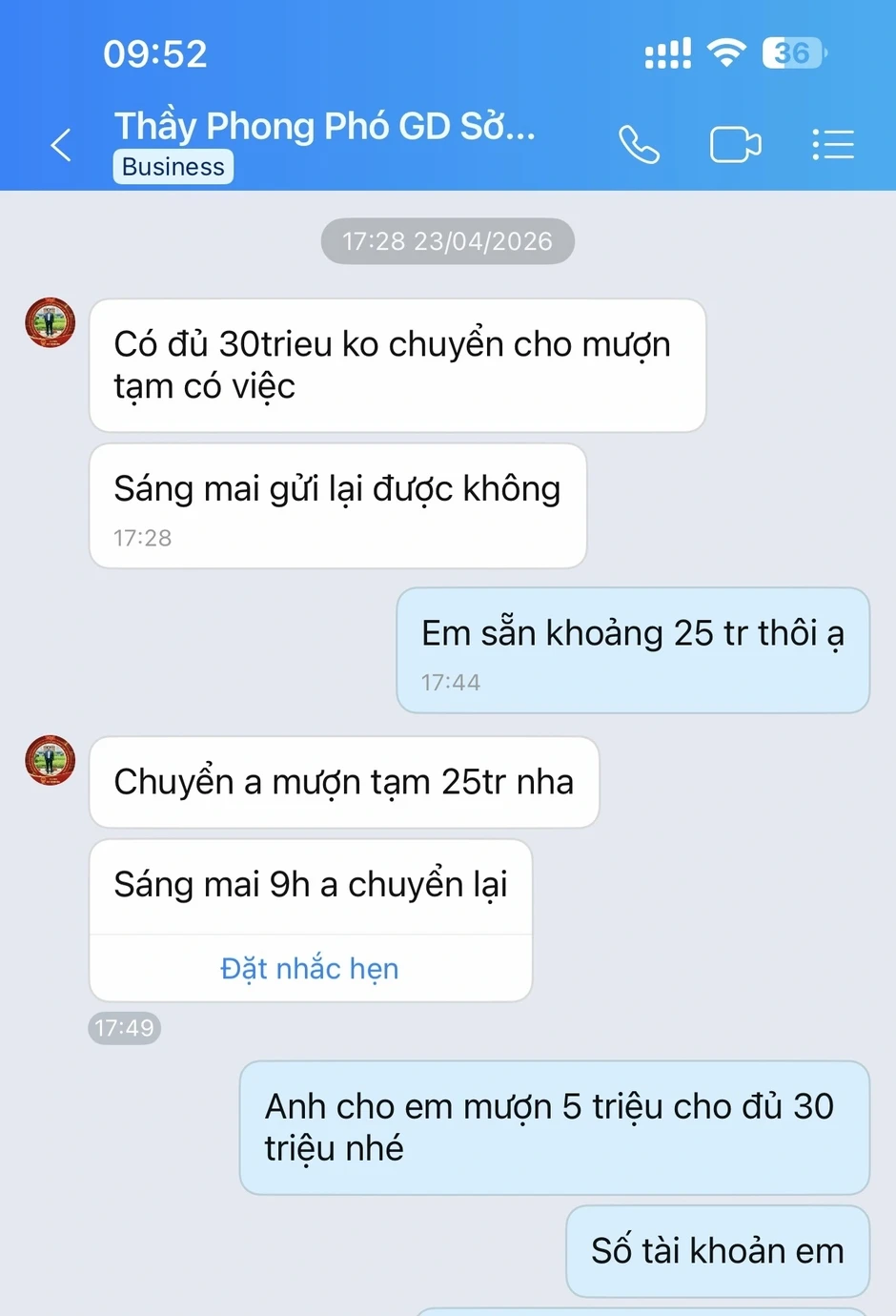 Những màn đáp trả tin “anh mượn tạm 30 triệu” từ Zalo Phó Giám đốc Sở