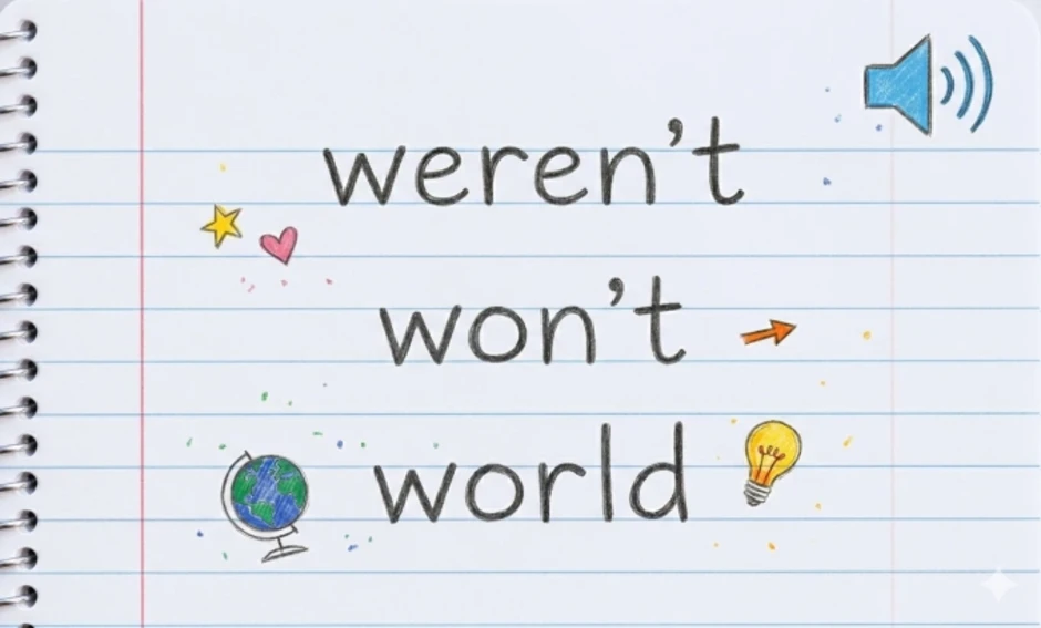 Phân biệt phát âm weren't, won't, world Phân biệt phát âm weren't, won't, world