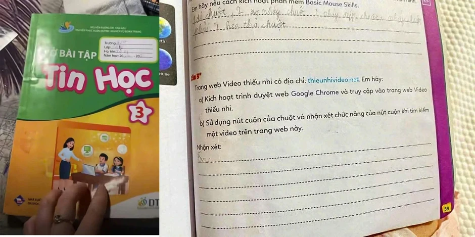 Phụ huynh bức xúc khi vở bài tập Tin học lớp 3 in link ‘web đen’ Phụ huynh bức xúc khi vở bài tập Tin học lớp 3 in link ‘web đen’