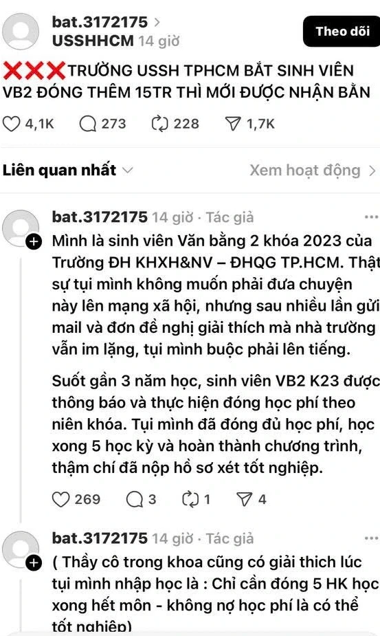 Sinh viên "tố" phải đóng 15 triệu mới được nhận bằng, nhà trường nói gì? Sinh viên "tố" phải đóng 15 triệu mới được nhận bằng, nhà trường nói gì?