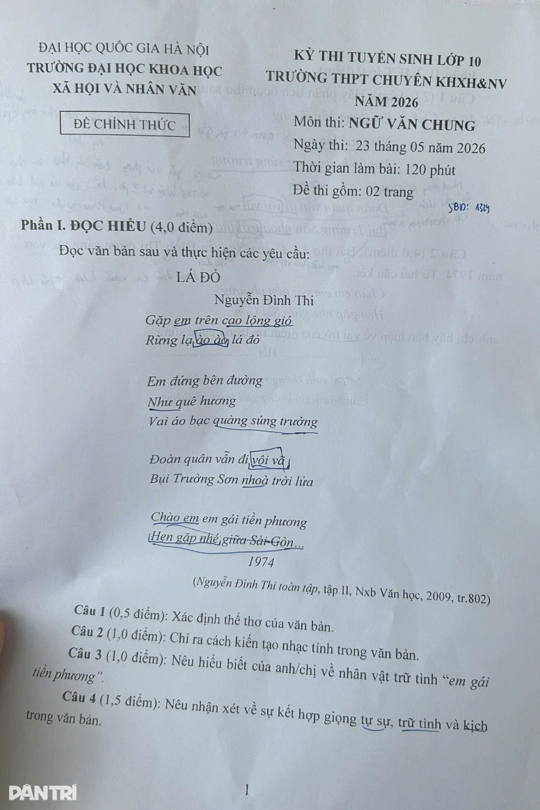 Thí sinh kêu “lạ” khi làm đề thi ngữ văn vào chuyên Nhân văn Thí sinh kêu “lạ” khi làm đề thi ngữ văn vào chuyên Nhân văn