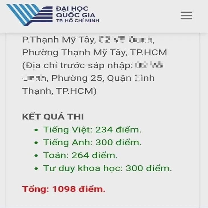 Thủ khoa thi đánh giá năng lực đợt 1 là học sinh Trường phổ thông Năng khiếu Thủ khoa thi đánh giá năng lực đợt 1 là học sinh Trường phổ thông Năng khiếu