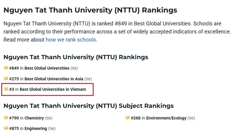 Trường ĐH Nguyễn Tất Thành nằm trong nhóm các trường đại học hàng đầu Việt Nam Trường ĐH Nguyễn Tất Thành nằm trong nhóm các trường đại học hàng đầu Việt Nam