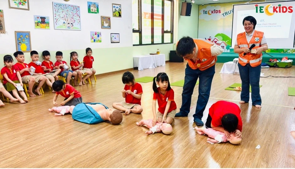 Trường mầm non Bé Yêu IEC tại Thanh Trì - Hà Nội dạy trẻ kỹ năng cứu hộ, sơ cứu từ sớm Trường mầm non Bé Yêu IEC tại Thanh Trì - Hà Nội dạy trẻ kỹ năng cứu hộ, sơ cứu từ sớm