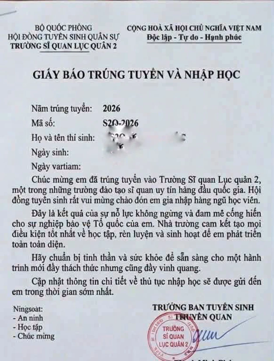 Trường Sĩ quan Lục quân 2 cảnh báo giấy trúng tuyển, nhập học giả mạo Trường Sĩ quan Lục quân 2 cảnh báo giấy trúng tuyển, nhập học giả mạo