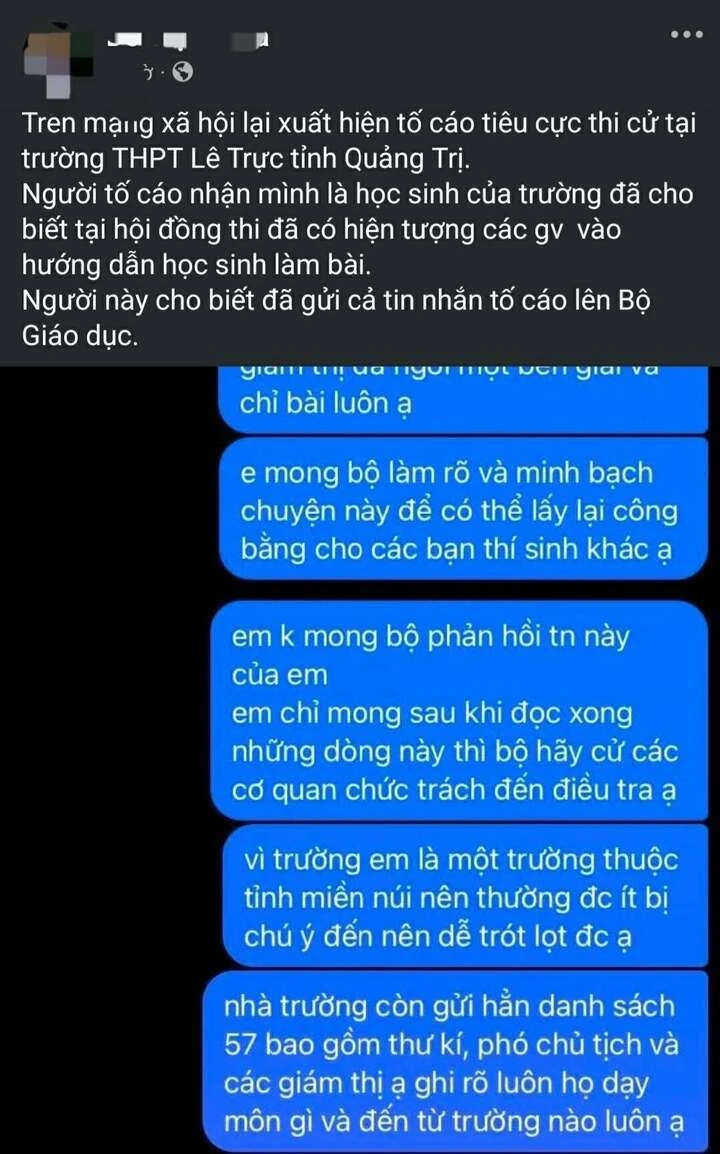 Xác minh phản ánh tiêu cực tại điểm thi ở Quảng Trị Xác minh phản ánh tiêu cực tại điểm thi ở Quảng Trị