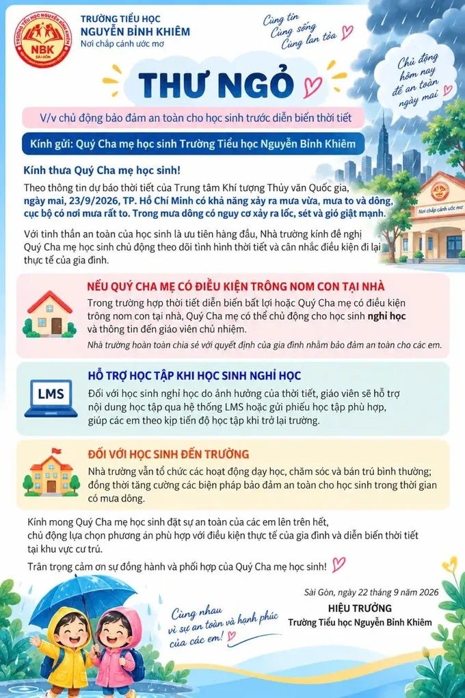 Xúc động bức thư hiệu trưởng gửi học trò ngày TPHCM mưa dông sấm chớp Xúc động bức thư hiệu trưởng gửi học trò ngày TPHCM mưa dông sấm chớp