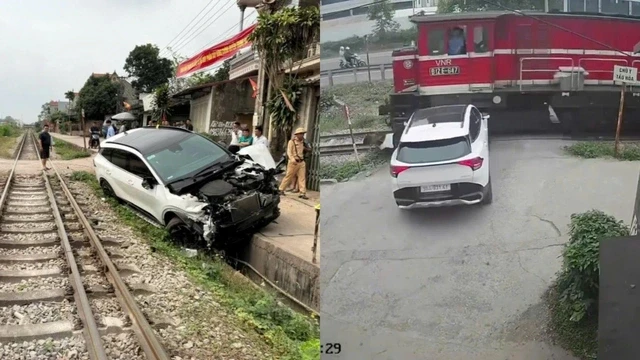 "Lờ" tiếng còi cảnh báo, ô tô con bị tàu hỏa tông nát đầu "Lờ" tiếng còi cảnh báo, ô tô con bị tàu hỏa tông nát đầu
