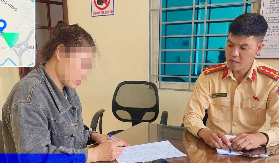 CSGT làm việc với nữ tài xế để trẻ nhỏ ngồi trước vô lăng ô tô đang chạy