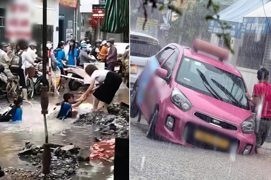 Học sinh rơi xuống hố công trình giữa phố ở Hải Phòng Học sinh rơi xuống hố công trình giữa phố ở Hải Phòng
