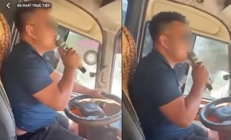 Tài xế cầm micro hát karaoke khi đang điều khiển xe khách Tài xế cầm micro hát karaoke khi đang điều khiển xe khách