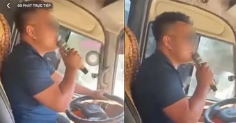 Tài xế cầm micro hát karaoke khi đang điều khiển xe khách
