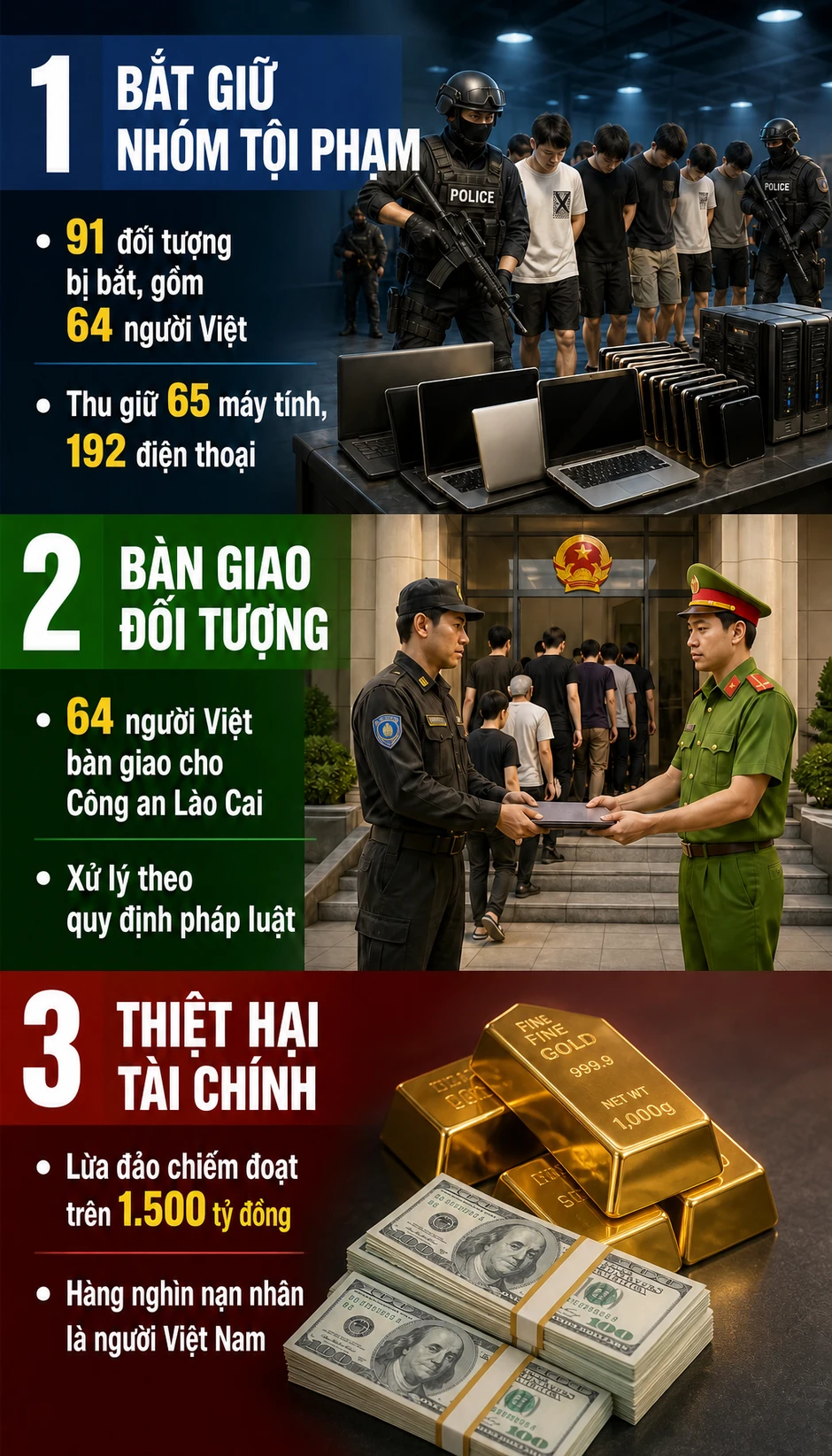 Đột kích bắt giữ 64 người Việt tại Lào, thu 192 điện thoại liên quan hơn 1.500 tỷ đồng Đột kích bắt giữ 64 người Việt tại Lào, thu 192 điện thoại liên quan hơn 1.500 tỷ đồng