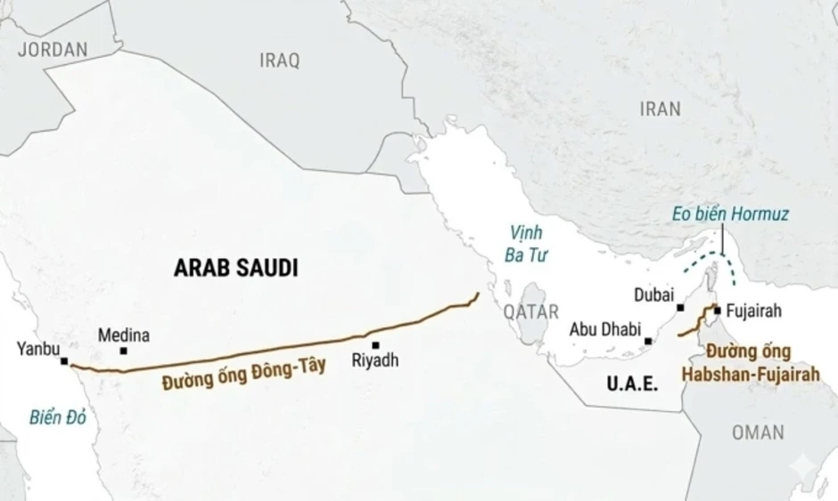 Hai đường ống thành cứu cánh của thế giới khi Eo biển Hormuz bị phong tỏa Hai đường ống thành cứu cánh của thế giới khi Eo biển Hormuz bị phong tỏa