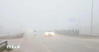 Xuất hiện sương mù dày đặc, phủ trắng tại An Giang ngày 7/3