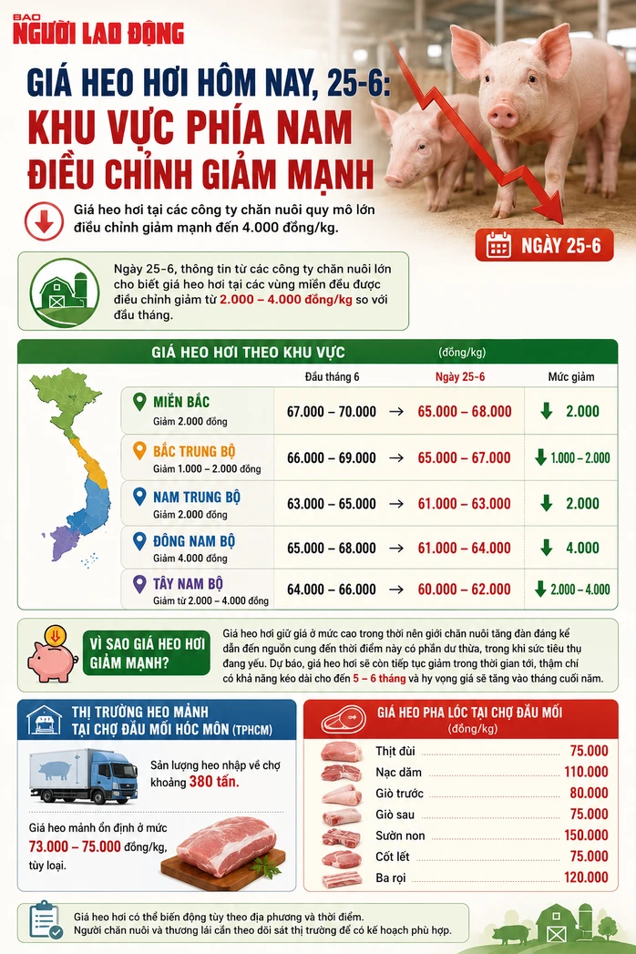 Giá heo hơi hôm nay, 25-6: Khu vực phía Nam giảm mạnh Giá heo hơi hôm nay, 25-6: Khu vực phía Nam giảm mạnh