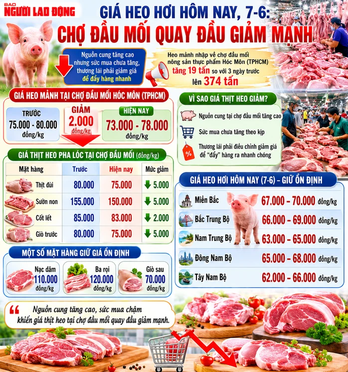 Giá heo hơi hôm nay, 7-6: Chợ đầu mối quay đầu giảm mạnh Giá heo hơi hôm nay, 7-6: Chợ đầu mối quay đầu giảm mạnh