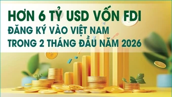 Infographics: 2 tháng đầu năm 2026, vốn đầu tư nước ngoài đăng ký vào Việt Nam đạt 6,03 tỷ USD