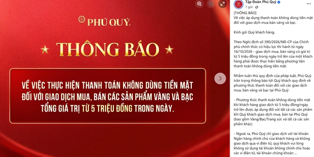 Một doanh nghiệp vàng bạc lớn không nhận thanh toán qua ví điện tử