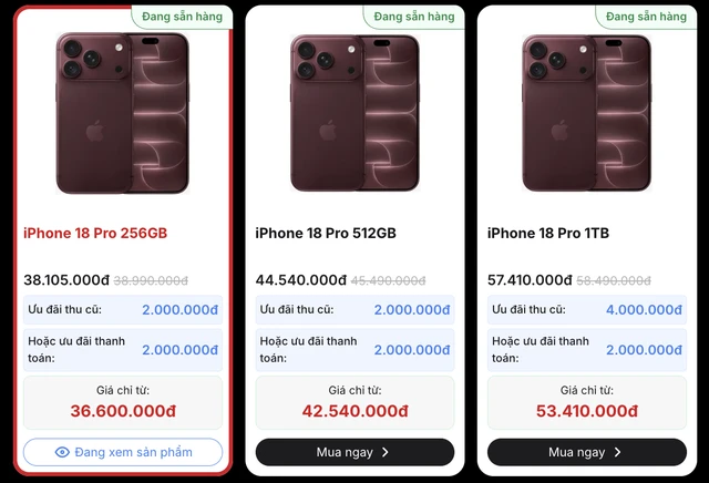 Nghịch lý iPhone 18 Pro series tại Việt Nam sau 1 tuần: Pro Max “cháy hàng”, có bản bị hét chênh 5 triệu, bản Pro lại nằm đầy cửa hàng Nghịch lý iPhone 18 Pro series tại Việt Nam sau 1 tuần: Pro Max “cháy hàng”, có bản bị hét chênh 5 triệu, bản Pro lại nằm đầy cửa hàng