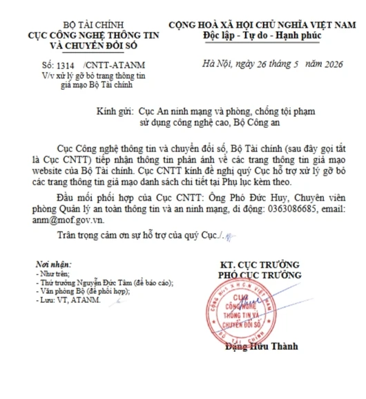 Cảnh báo lừa đảo, giả mạo Bộ Tài chính trên không gian mạng
