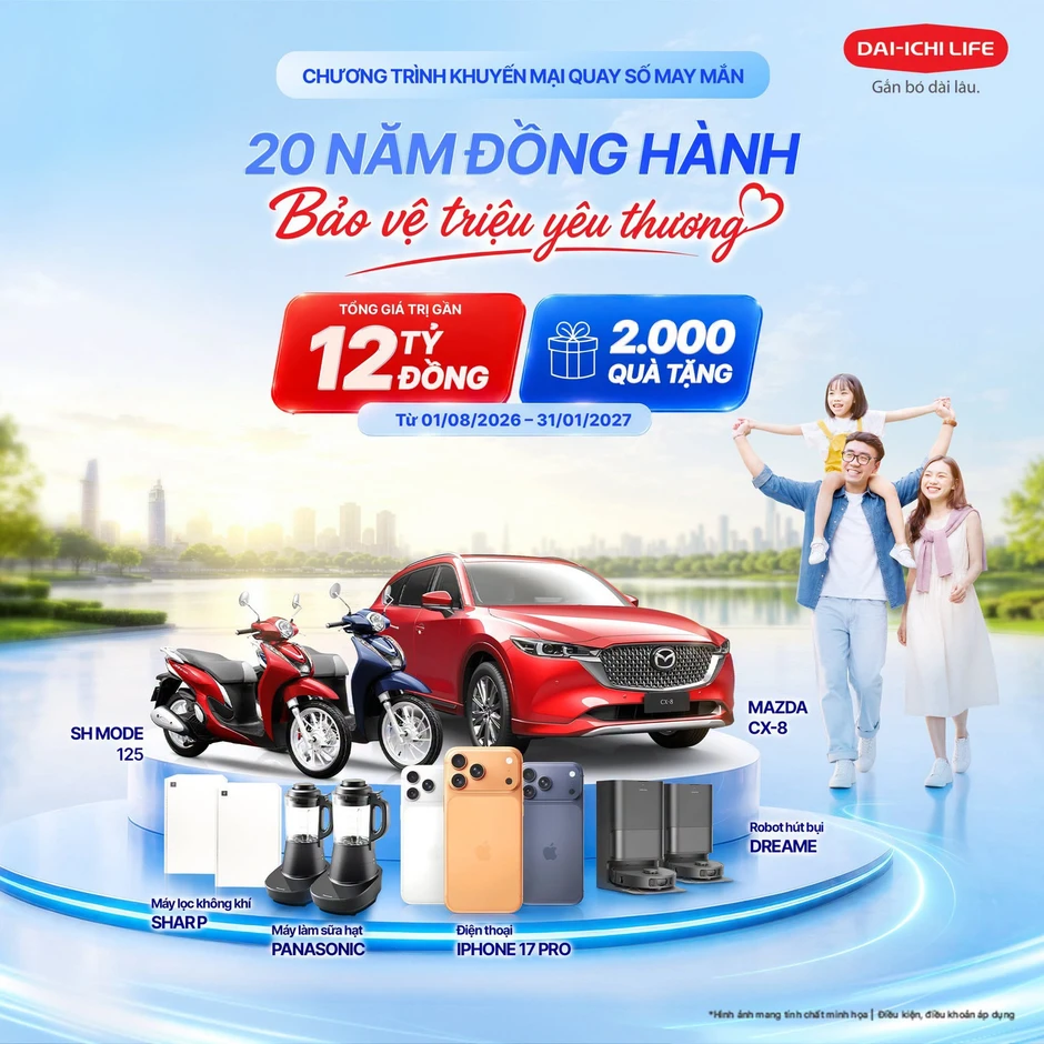 Dai-ichi Life Việt Nam triển khai chương trình khuyến mại ‘20 năm đồng hành bảo vệ triệu yêu thương'