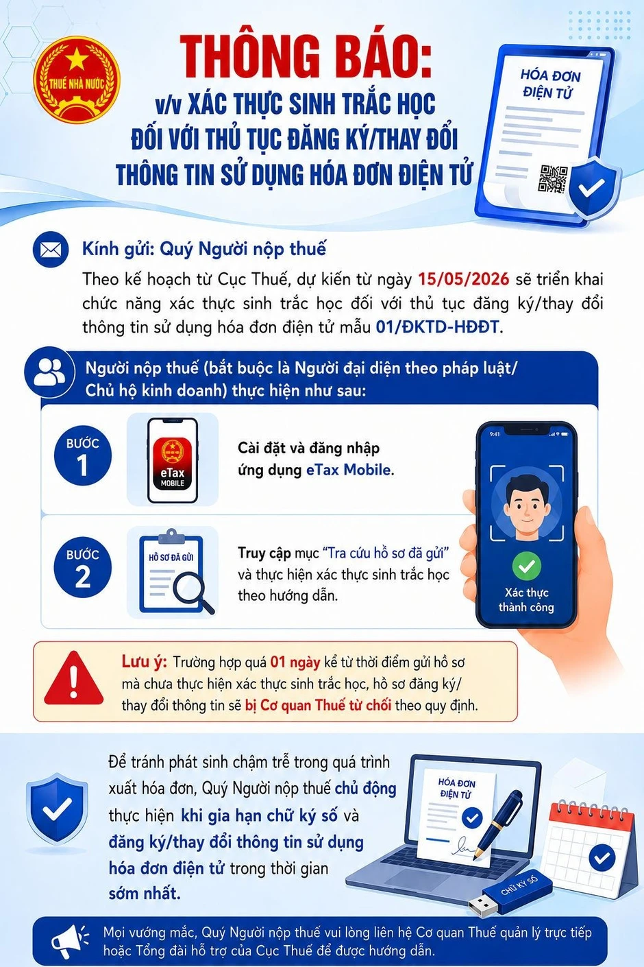 Đăng ký hóa đơn điện tử phải xác thực sinh trắc học Đăng ký hóa đơn điện tử phải xác thực sinh trắc học
